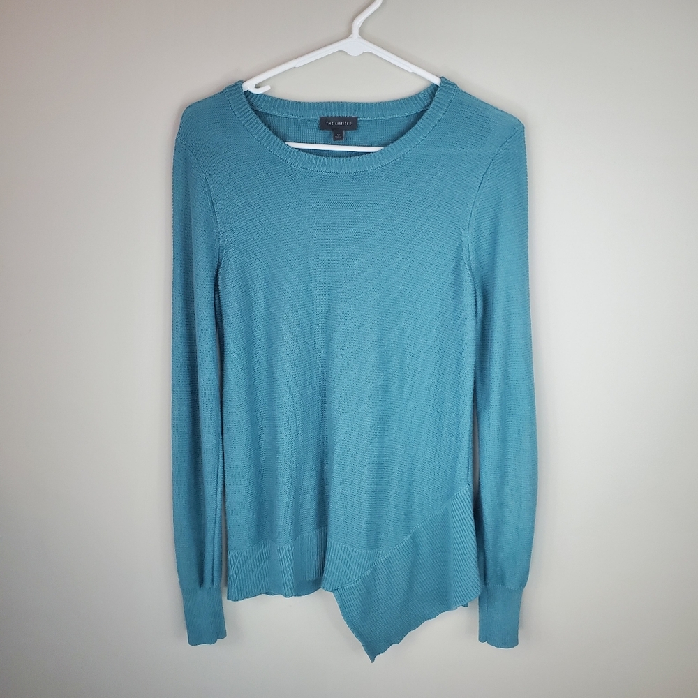 The Limited Size M Blue Asymmetrical Long Sleeve Sweater